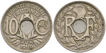 Франция 10 сантимов 1919 KM 866a, Le Franc 138.3 медно-никель 4143-844