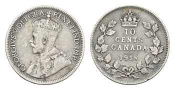 Канада 10 центов 1918 Георг VI (1936-1952) KM 23 серебро 4651-341
