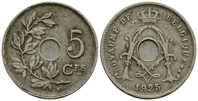 Бельгия 5 сантимов 1925 Belgique, Альберт I (1909-1934) KM 66 медно-никель 4173-543