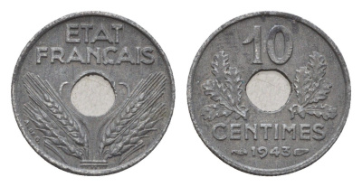 Франция 10 сантимов 1943 KM 903 цинк 4647-843