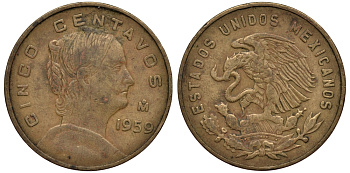 Мексика 5 сентаво 1959 Жозефа Ортис де Домингес KM 426 латунь G 4182-122