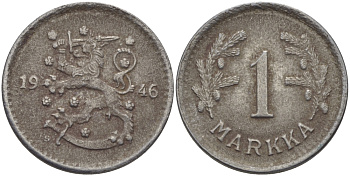 ФИНЛЯНДИЯ 1 МАРКА 1946 S KM 30b железо 28-146