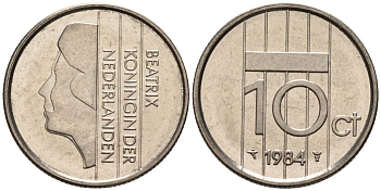 Нидерланды 10 центов 1984 Беатрикс (1980-2013) KM 203 никель UNC 4588-839
