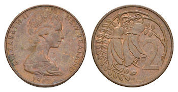 Новая Зеландия 2 цента 1982 Елизавета II (1952-2022), два цветка кохаи KM 32.1 бронза 4178-319