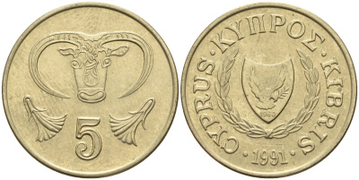Кипр 5 центов 1991 KM 55.3 никель латунь 4141-952