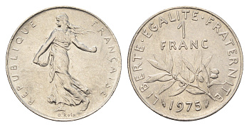 Франция 1 франк 1975 KM 925 никель 4626-117