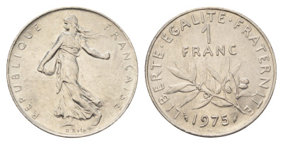 Франция 1 франк 1975 KM 925 никель 4626-117