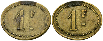 Франция 1 франк XIX-XX век ресторанный жетон латунь 4166-645