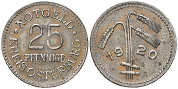 Остербург (прусская провинция Саксония) 25 пфеннингов 1920 Funck 413.2, Men18 25133.1 железо плакированная медью 4586-947