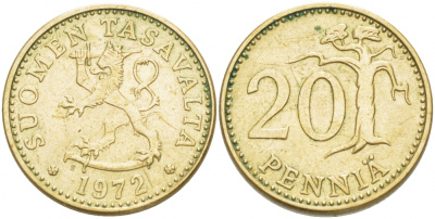 Финляндия 20 пенни 1972 S KM 47 алюминиевая бронза 3718-1227