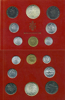 Ватикан набор из 8 монет 1970 1, 2, 5, 10, 20, 50, 100, 500 лир, в оригинальном буклете KM MS74 серебро UNC 8-1-01-17