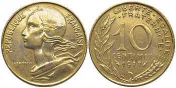 ФРАНЦИЯ 10 САНТИМОВ 1977 ТИП MARIANNE KM 929 медь алюминий никель 112-361