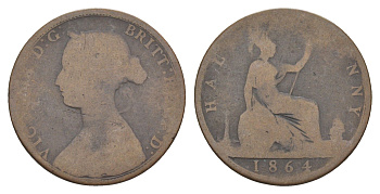 Великобритания 1/2 пенни 1864 Виктория (1837-1901) KM 748, Spink 3956 бронза 4642-423