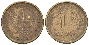 Польша 1 грош 1992 MW Y 276 марганец латунь 4618-135