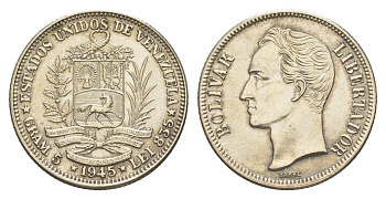 Венесуэла 1 боливар 1945 Симон Боливар Y 22a серебро aUNC 1526-942