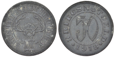 Германия, Ройтлинген 50 пфеннигов 1918 Баден-Вюртемберг, нотгельд Funck 446.1b цинк 4121-431