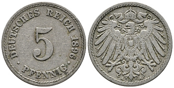 ГЕРМАНИЯ 5 ПФЕННИГОВ 1896 A KM 11, J. 12 медно-никель 39-722