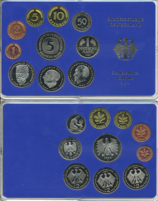 ФРГ НАБОР ИЗ 9 МОНЕТ 1980 G ОФИЦИАЛЬНЫЙ НАБОР В ПЛАСТИКЕ PROOF 00-00