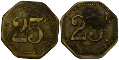Франция 25 сантимов XIX-XX век ресторанный жетон латунь 4166-532