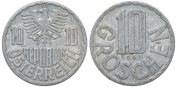 Австрия 10 грошей 1957 KM 2878 алюминий 62-436
