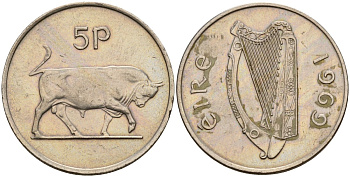 Ирландия 5 пенсов 1969 бык KM 22 медно-никель 4141-252