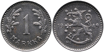 ФИНЛЯНДИЯ 1 МАРКА 1949 H KM 30b железо 4388-937