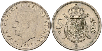 Испания 5 песет 1975 (80) Хуан Карлос I (1975-2014) KM 807 медно-никель 4155-713