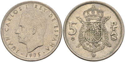Испания 5 песет 1975 (80) Хуан Карлос I (1975-2014) KM 807 медно-никель 4155-713