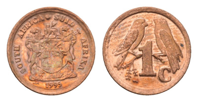 ЮАР 1 цент 1995 герб, капские воробьи KM 132 сталь плакированная медью UNC 4694-131