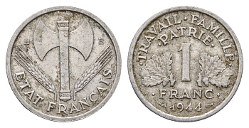 Франция 1 франк 1944 B KM 902.2 алюминий 4118-346