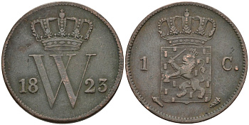 Нидерланды 1 цент 1823 Виллем I (1815-1840) KM 47 медь 4575-943