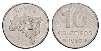 Бразилия 10 крузейро 1980 KM 592.1 нержавеющая сталь 4656-1255
