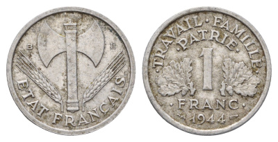 Франция 1 франк 1944 B KM 902.2 алюминий 4118-346