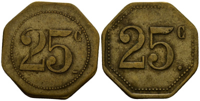 Франция 25 сантимов ND ресторанный жетон латунь 4166-426