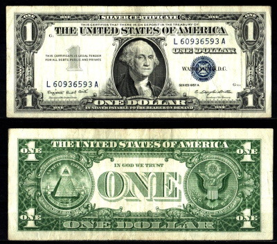 США 1 доллар 1957 Серия A, Джордж Вашингтон Pick 419 a бумага 2119-19-3-2