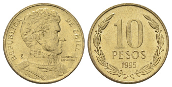 Чили 10 песо 1995 KM 228 никель латунь UNC 4689-253