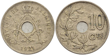 БЕЛЬГИЯ 10 САНТИМОВ 1921 BELGIQUE KM 85.1 медно-никель 4544-1214