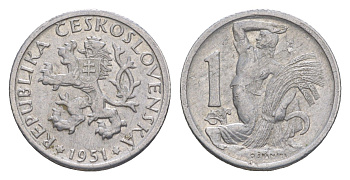 Чехословакия 1 крона 1951 KM 22 алюминий 4516-645