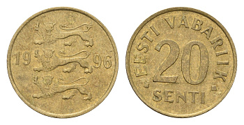 Эстония 20 сентов 1996 KM 23 латунь 4615-1058