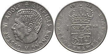 Швеция 1 крона 1973 Густав VI Адольф (1950-1973) KM 826а медь плакированная медно-никелем 4577-813