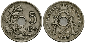 Бельгия 5 сантимов 1925 Belgie KM 67 медно-никель 4173-268