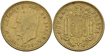 Испания 1 песета 1975 (79) Хуан Карлос I (1975-2014) KM 806 алюминиевая бронза 4155-434
