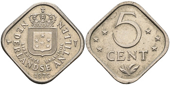 Нидерландские Антилы 5 центов 1976 Юлиана (1948-1980) KM 13 медно-никель 4586-737