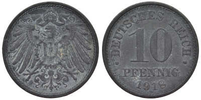 Германия 10 пфеннигов 1918 KM 26, J. 299, Weege 8 цинк 4119-323