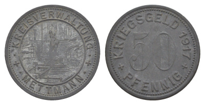 Меттман 50 пфеннигов 1917 Funck 333.3, Men05 16674.4, Men18 20931.4 цинк 4642-455