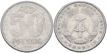 ГДР 50 пфеннигов 1958 A KM 12.1 алюминий 4143-746