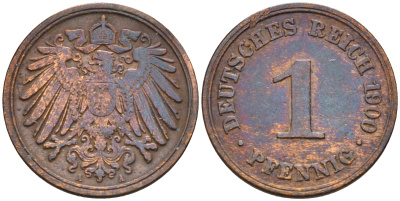 Германия 1 пфенниг 1900 A KM 10, J. 10 медь    4594-1241