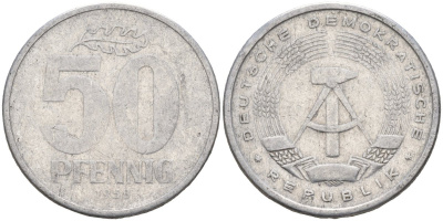 ГДР 50 пфеннигов 1958 A KM 12.1 алюминий 4143-746