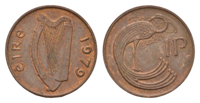 Ирландия 1 пенни 1979 мифологическая птица лира KM 20 бронза 4690-414