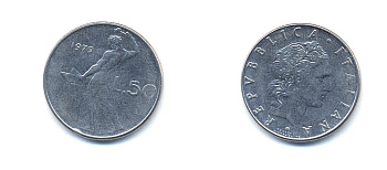 ИТАЛИЯ 50 ЛИР 1979 R, КУЗНЕЦ KM 95.1 нержавеющая сталь 54-1357